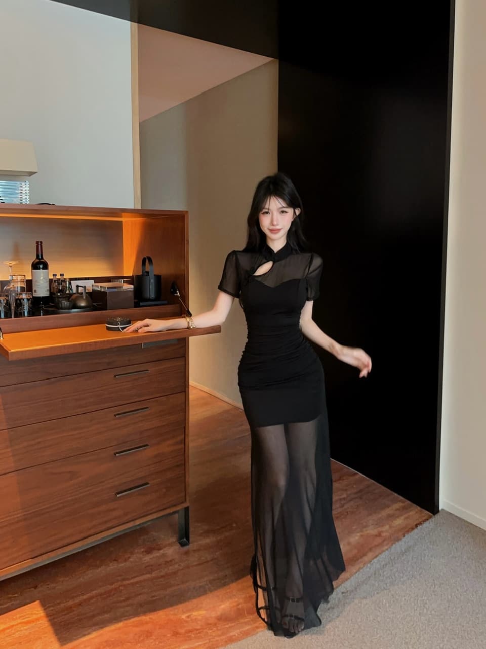 실사 롱 코트 망사 개선 치파오 드레스 상세 이미지 8