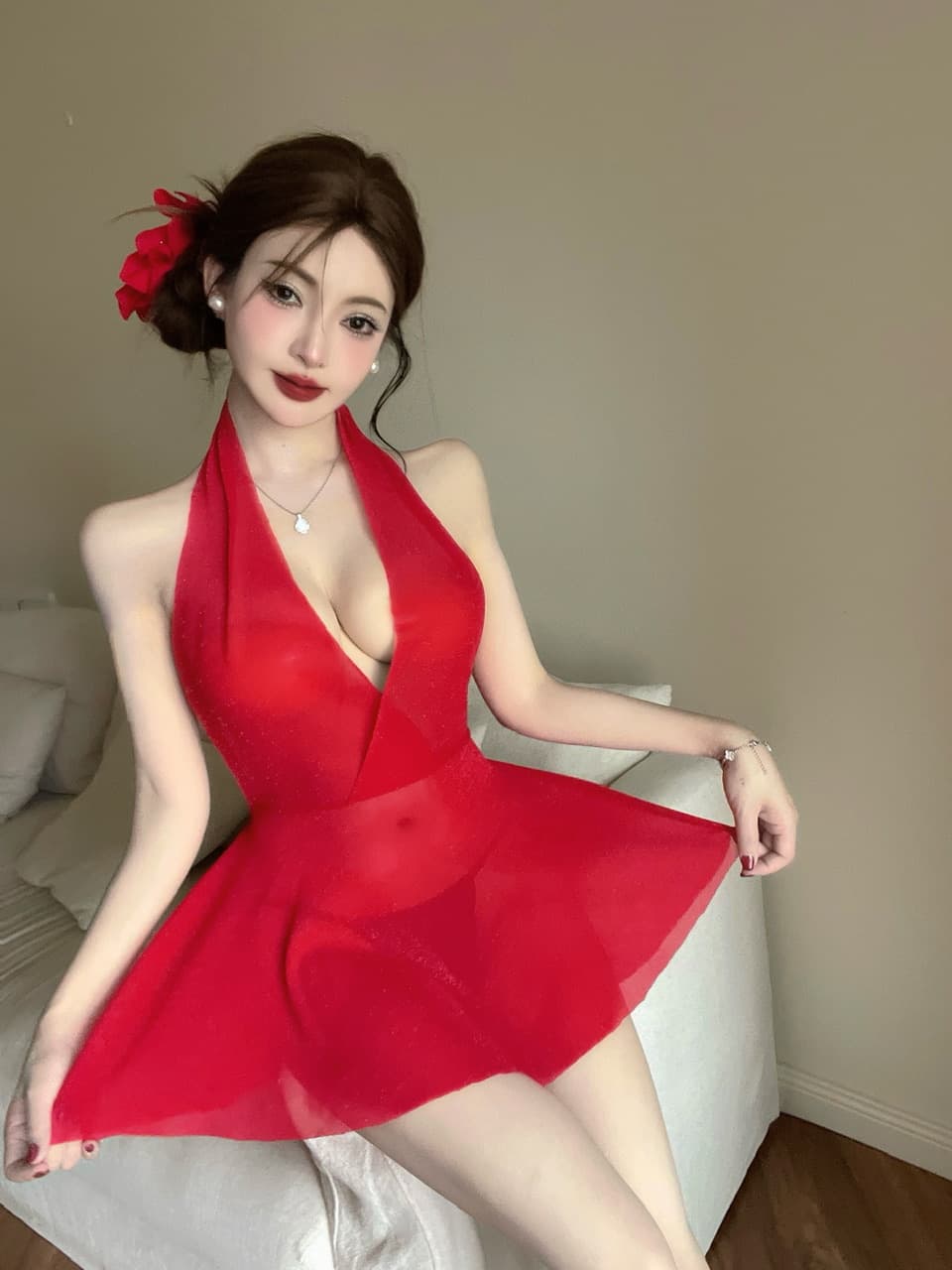 실사 쇼트 스타일 시스루 드레스 상세 이미지 15