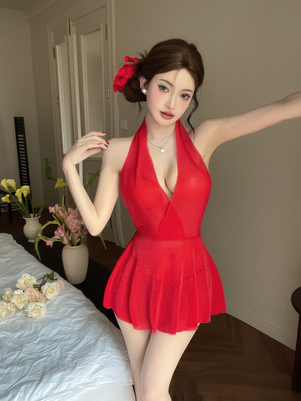 실사 쇼트 스타일 시스루 드레스 상세 이미지 25