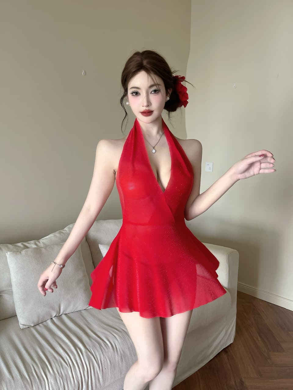 실사 쇼트 스타일 시스루 드레스 상세 이미지 28