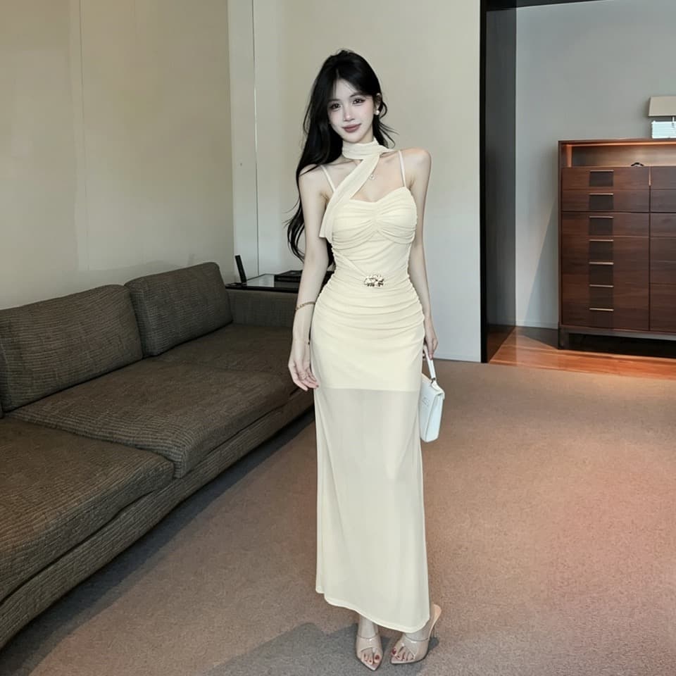 실사 롱 코트 망사 드레스 이미지 3