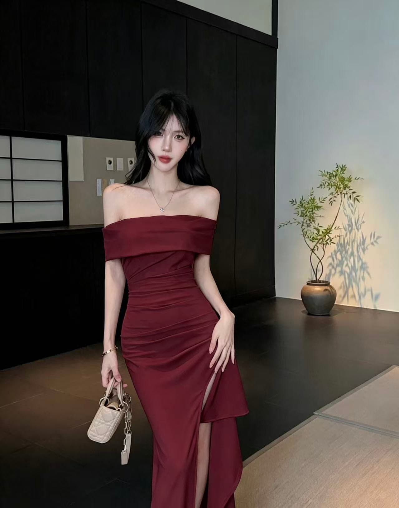 실사 롱 코트 높음 트임 보트넥 드레스 상세 이미지 9