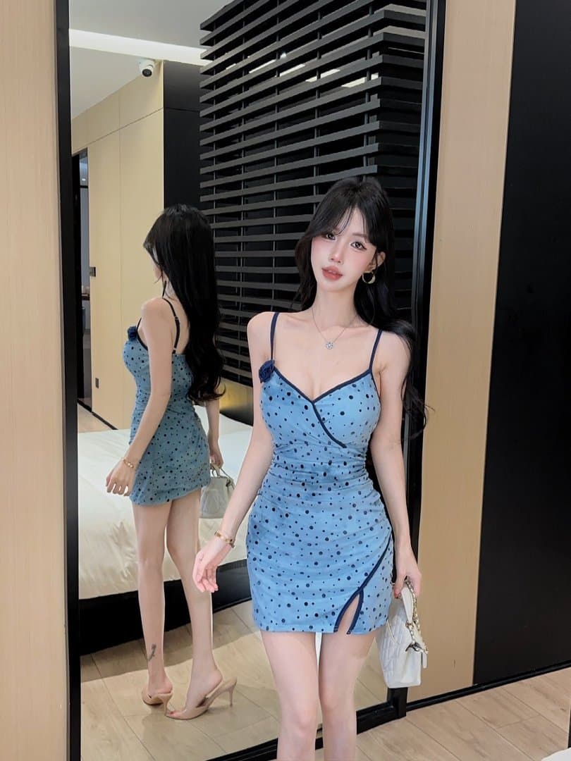 실사 도트 무늬 망사 슬립 드레스 복장 상세 이미지 18