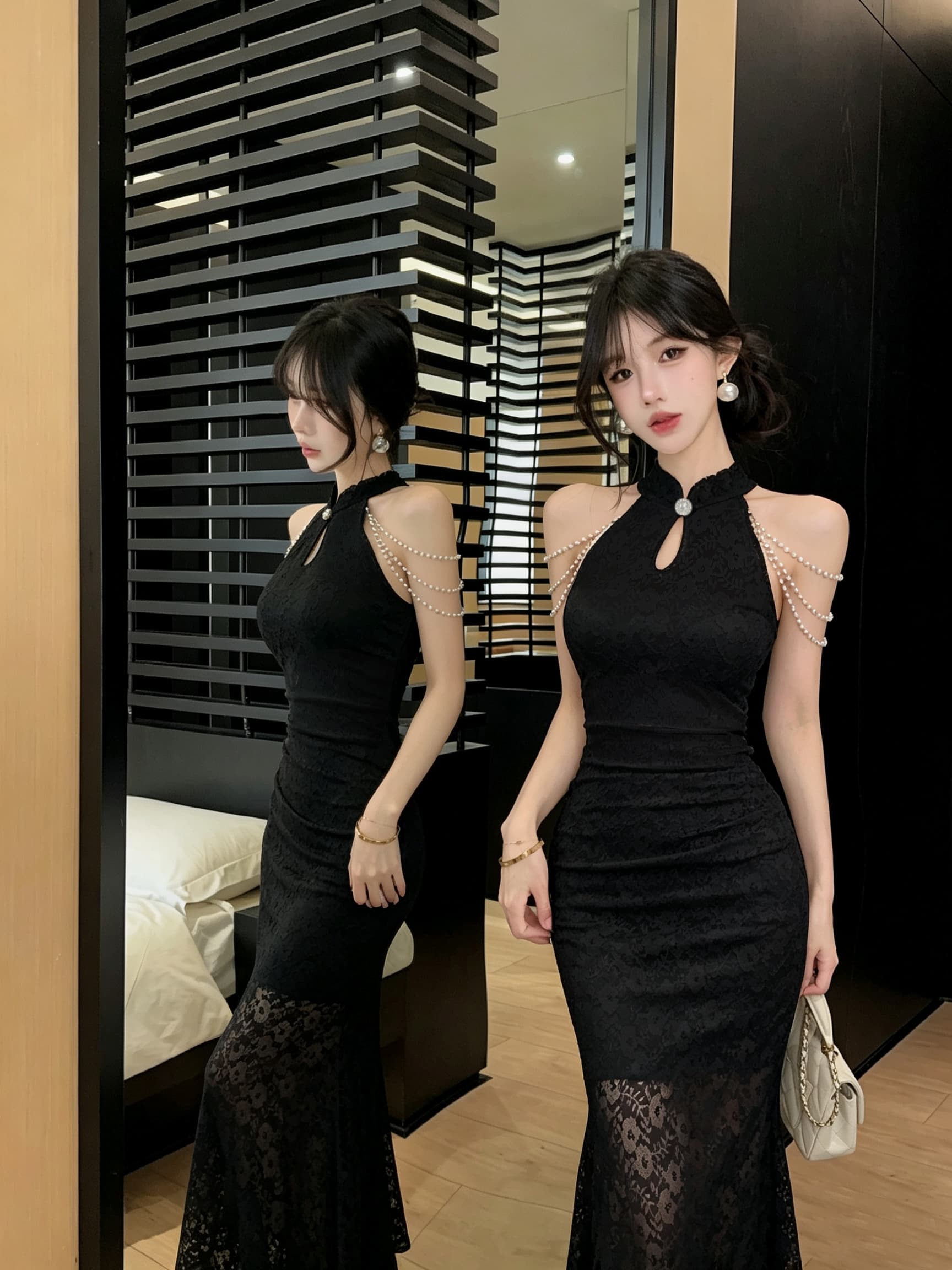 실사 롱 코트 레이스 드레스 상세 이미지 4