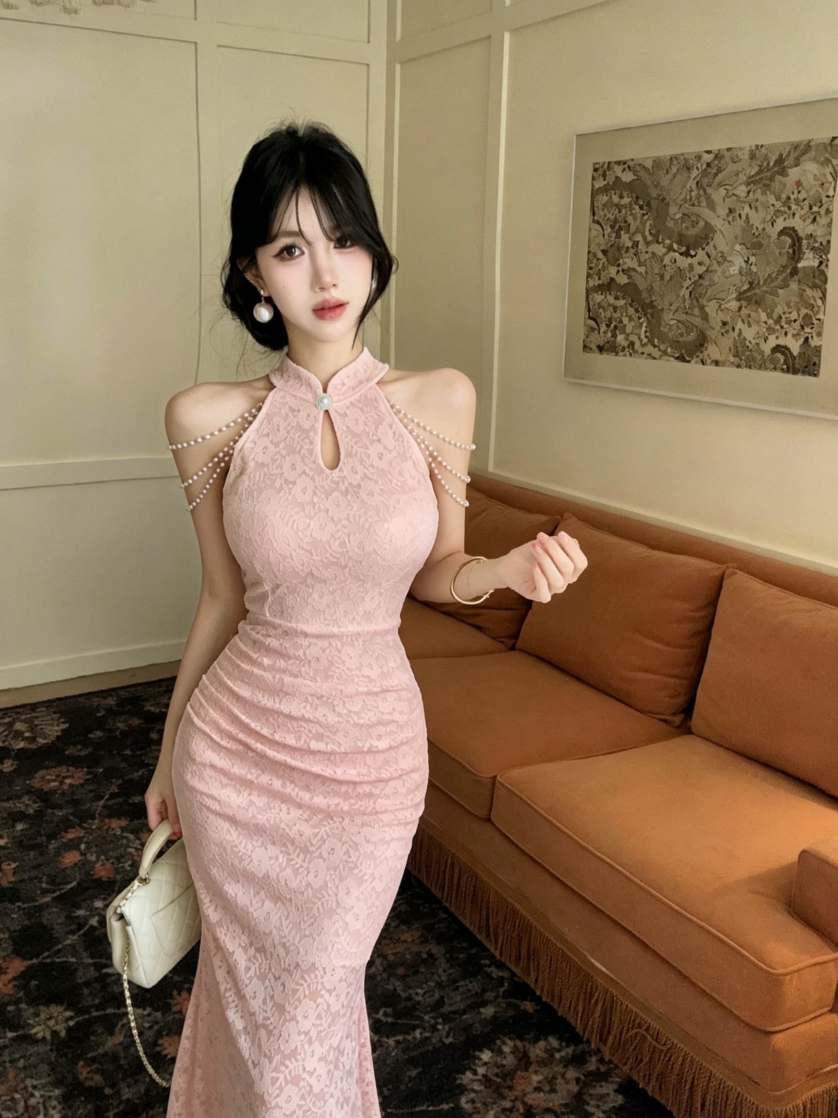 실사 롱 코트 레이스 드레스 상세 이미지 9