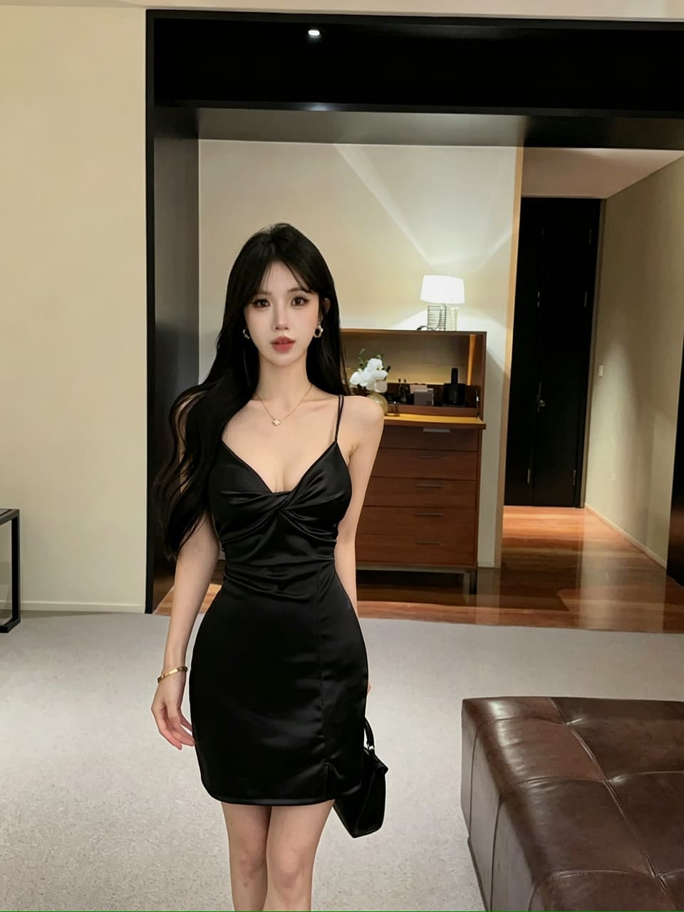 실사 새틴 쇼트 스타일 타이트 스커트 슬립 드레스 상세 이미지 7