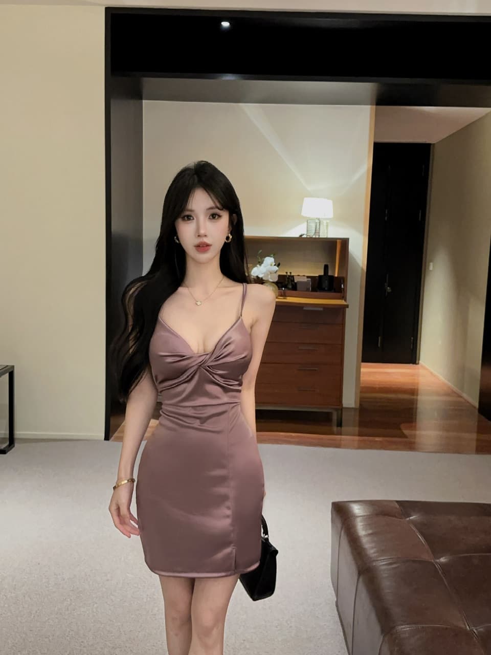 실사 새틴 쇼트 스타일 타이트 스커트 슬립 드레스 상세 이미지 15