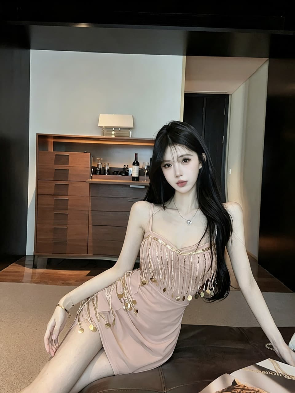 실사 쇼트 스타일 술 망사 슬립 드레스 상세 이미지 10