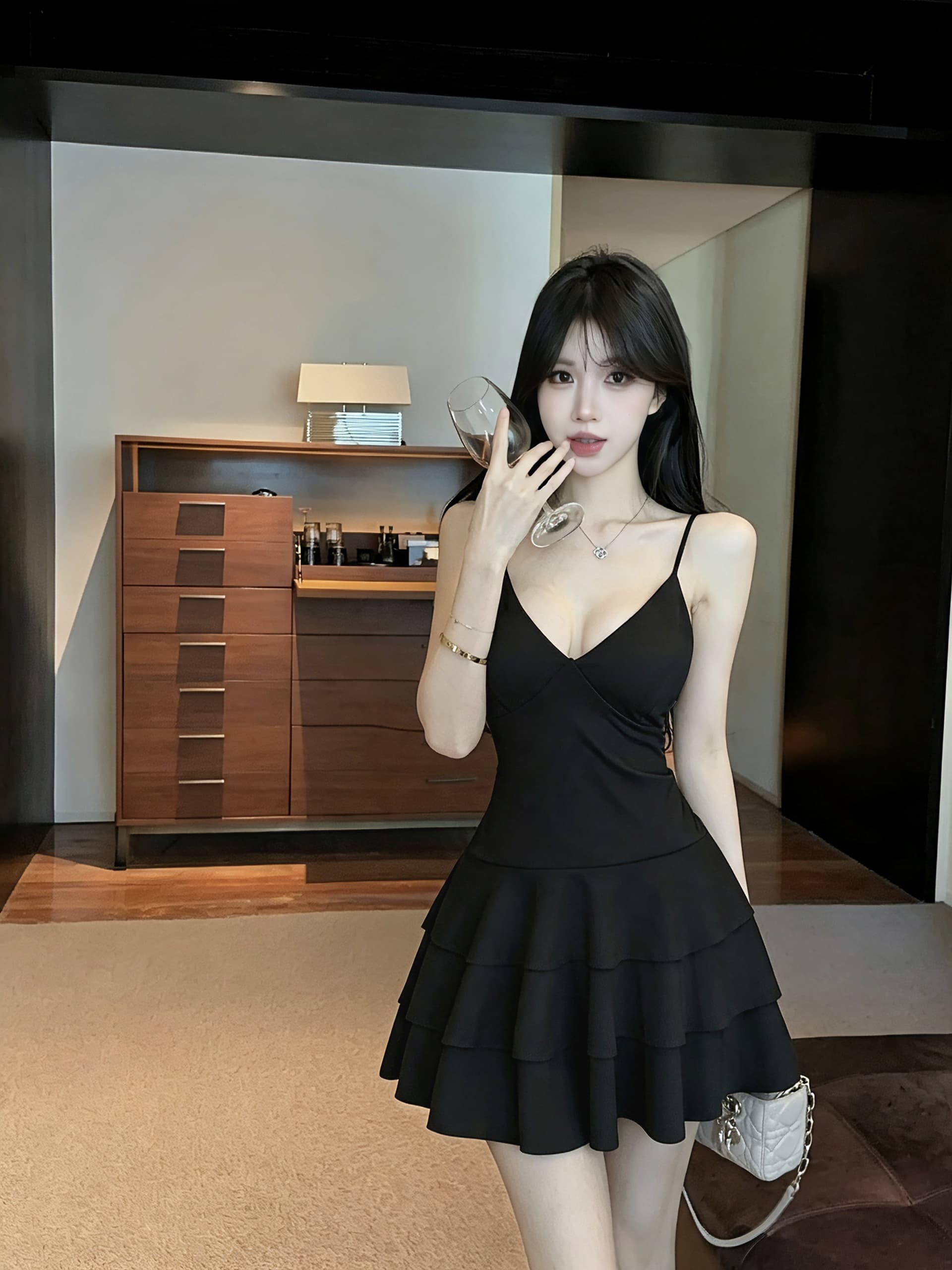 실사 쇼트 스타일 다중 레이어 슬립 드레스 상세 이미지 7
