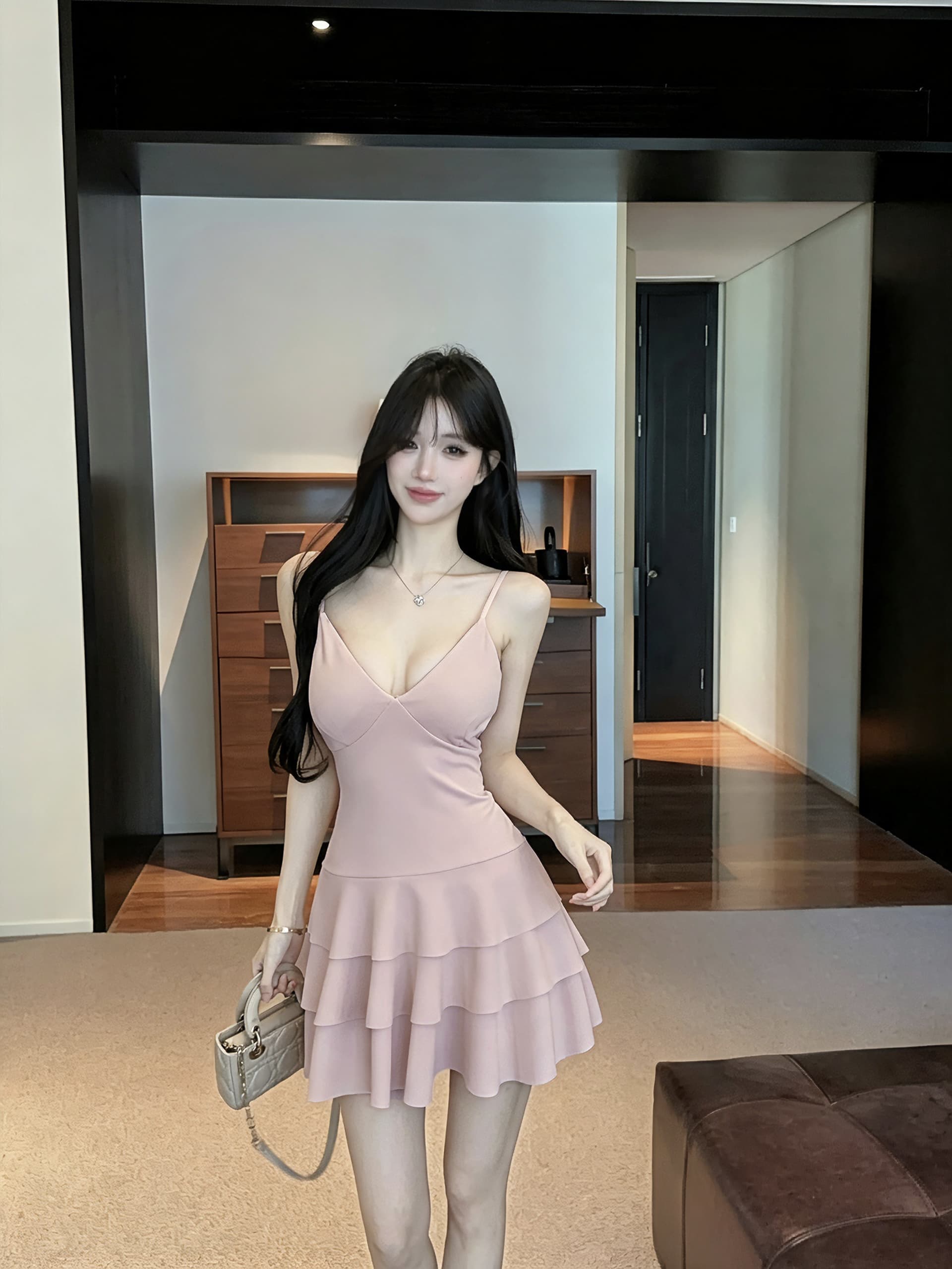 실사 쇼트 스타일 다중 레이어 슬립 드레스 상세 이미지 11