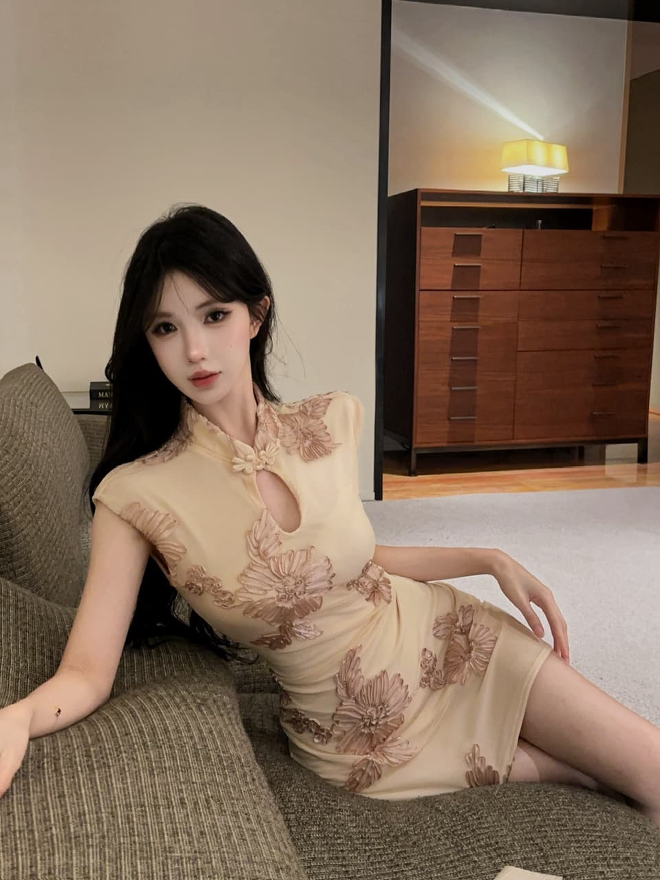 실사 반팔 개선 치파오 미니 스커트 상세 이미지 6