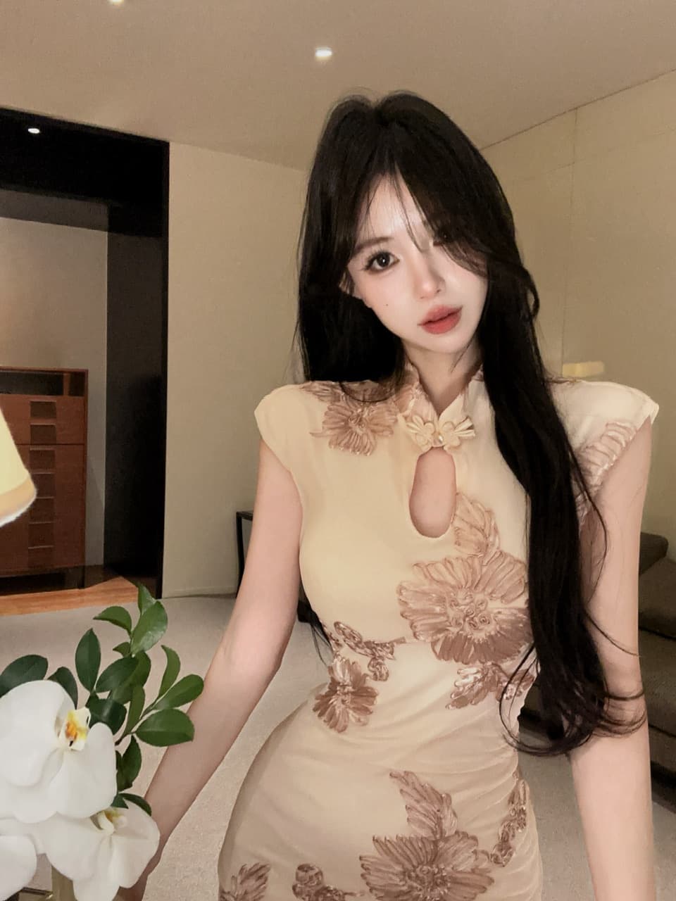 실사 반팔 개선 치파오 미니 스커트 상세 이미지 7