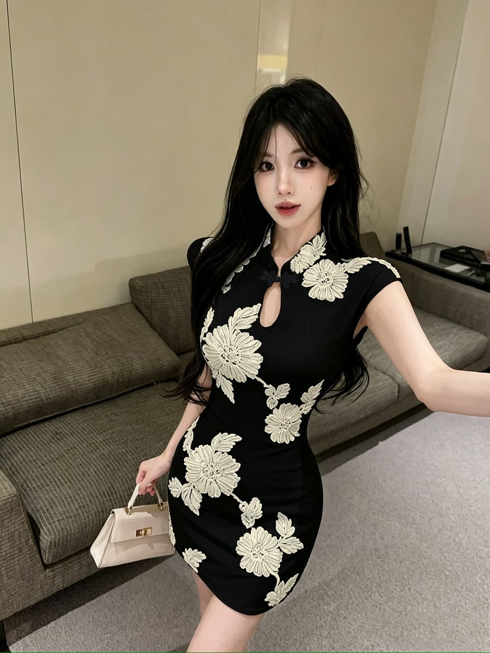 실사 반팔 개선 치파오 미니 스커트 상세 이미지 14