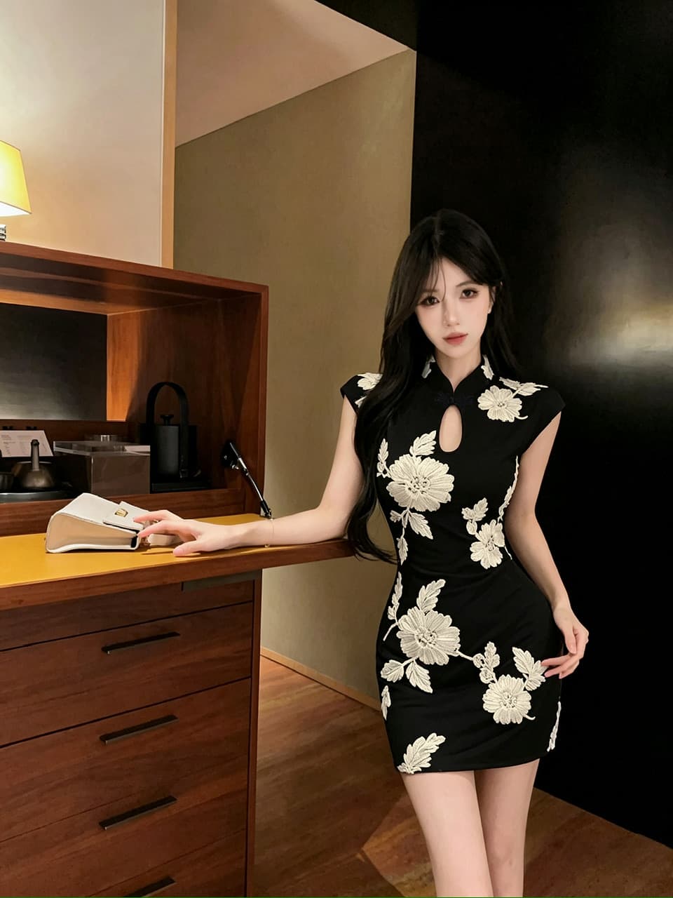 실사 반팔 개선 치파오 미니 스커트 상세 이미지 16