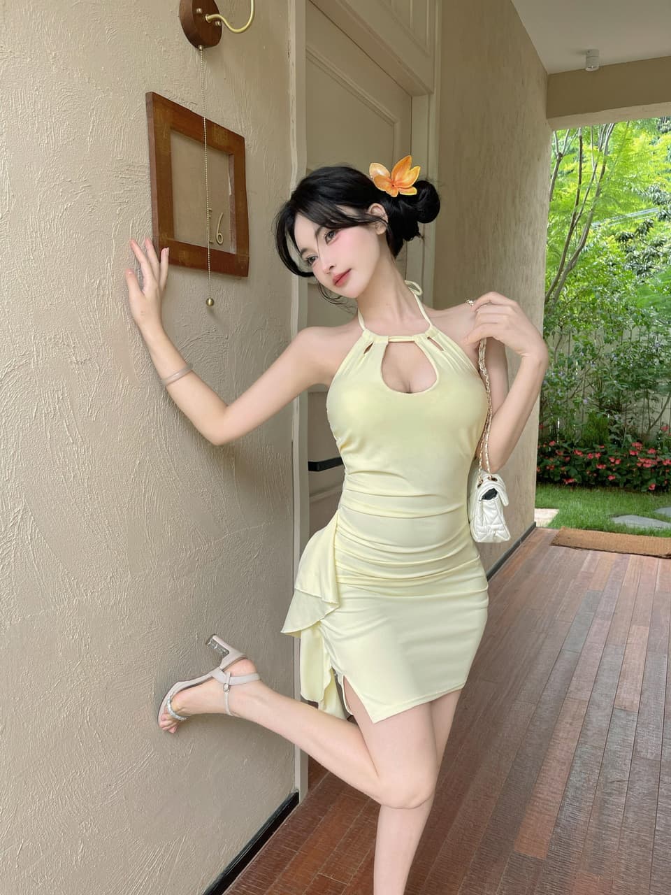 실사 쇼트 스타일 행침 목 드레스 상세 이미지 21