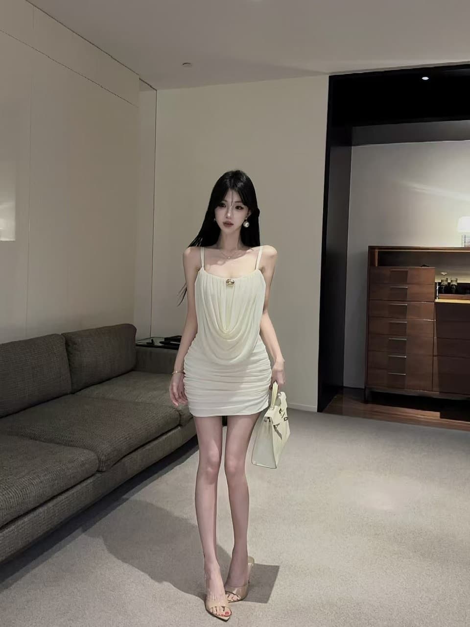 실사 쇼트 스타일 망사 드레스 상세 이미지 2