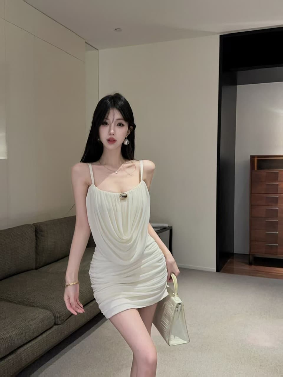실사 쇼트 스타일 망사 드레스 상세 이미지 4