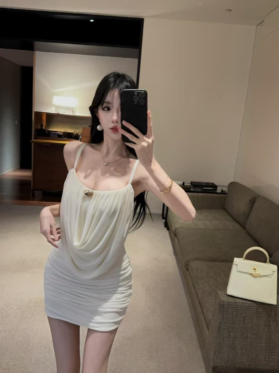 실사 쇼트 스타일 망사 드레스 상세 이미지 5