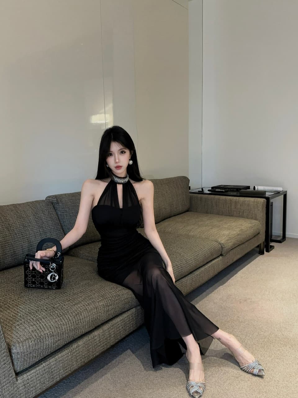 실사 롱 코트 망사 드레스 상세 이미지 5