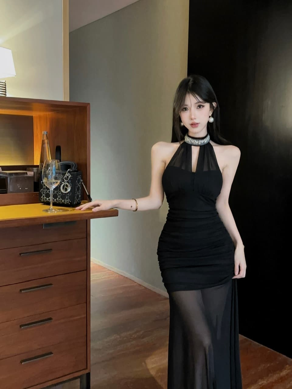 실사 롱 코트 망사 드레스 상세 이미지 10