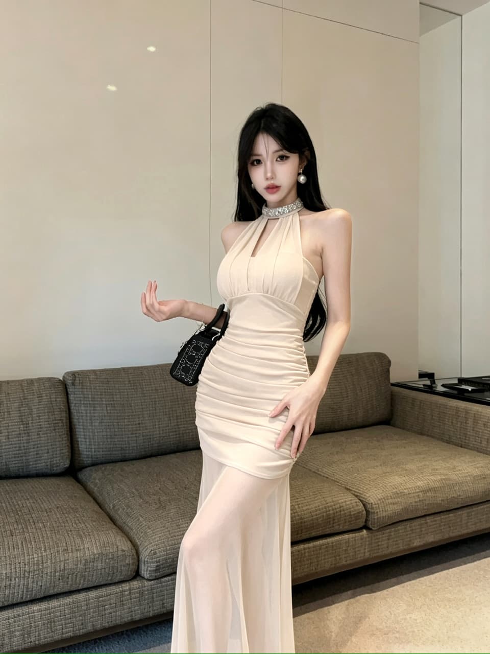 실사 롱 코트 망사 드레스 상세 이미지 18