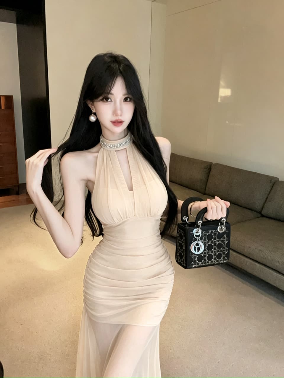 실사 롱 코트 망사 드레스 상세 이미지 19