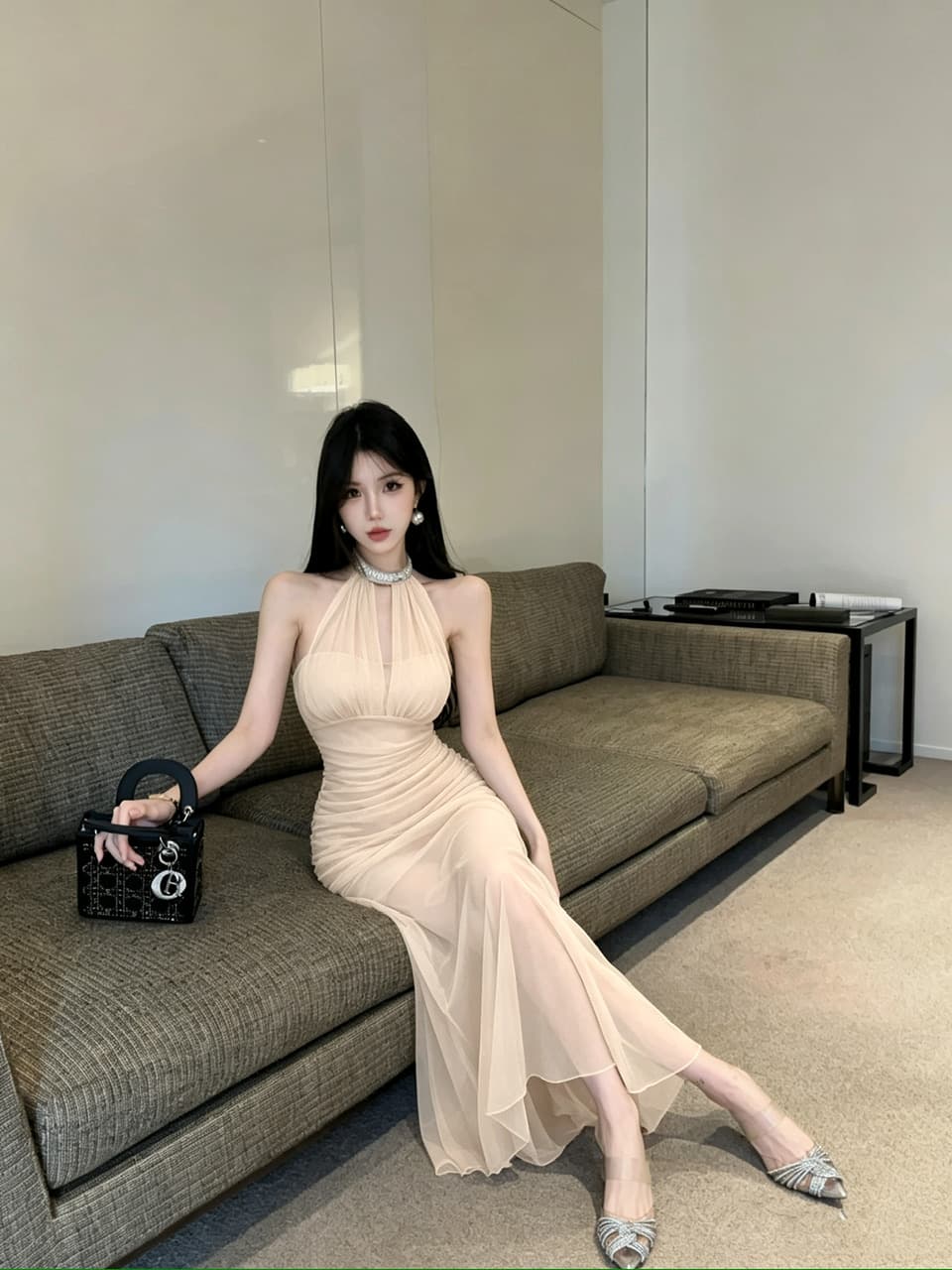 실사 롱 코트 망사 드레스 상세 이미지 21