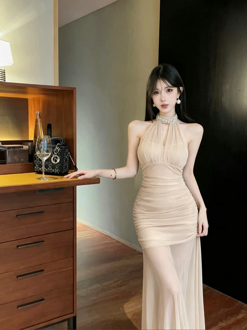실사 롱 코트 망사 드레스 상세 이미지 22