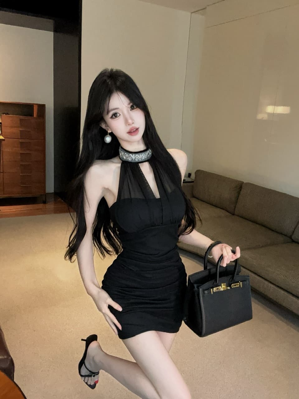 실사 쇼트 스타일 망사 드레스 상세 이미지 1