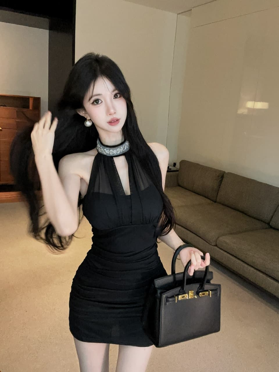 실사 쇼트 스타일 망사 드레스 상세 이미지 4