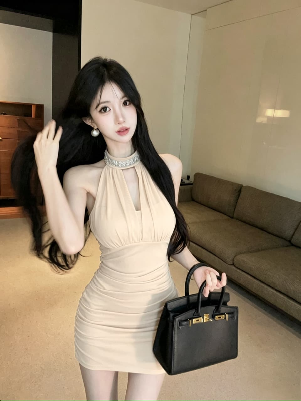 실사 쇼트 스타일 망사 드레스 상세 이미지 13
