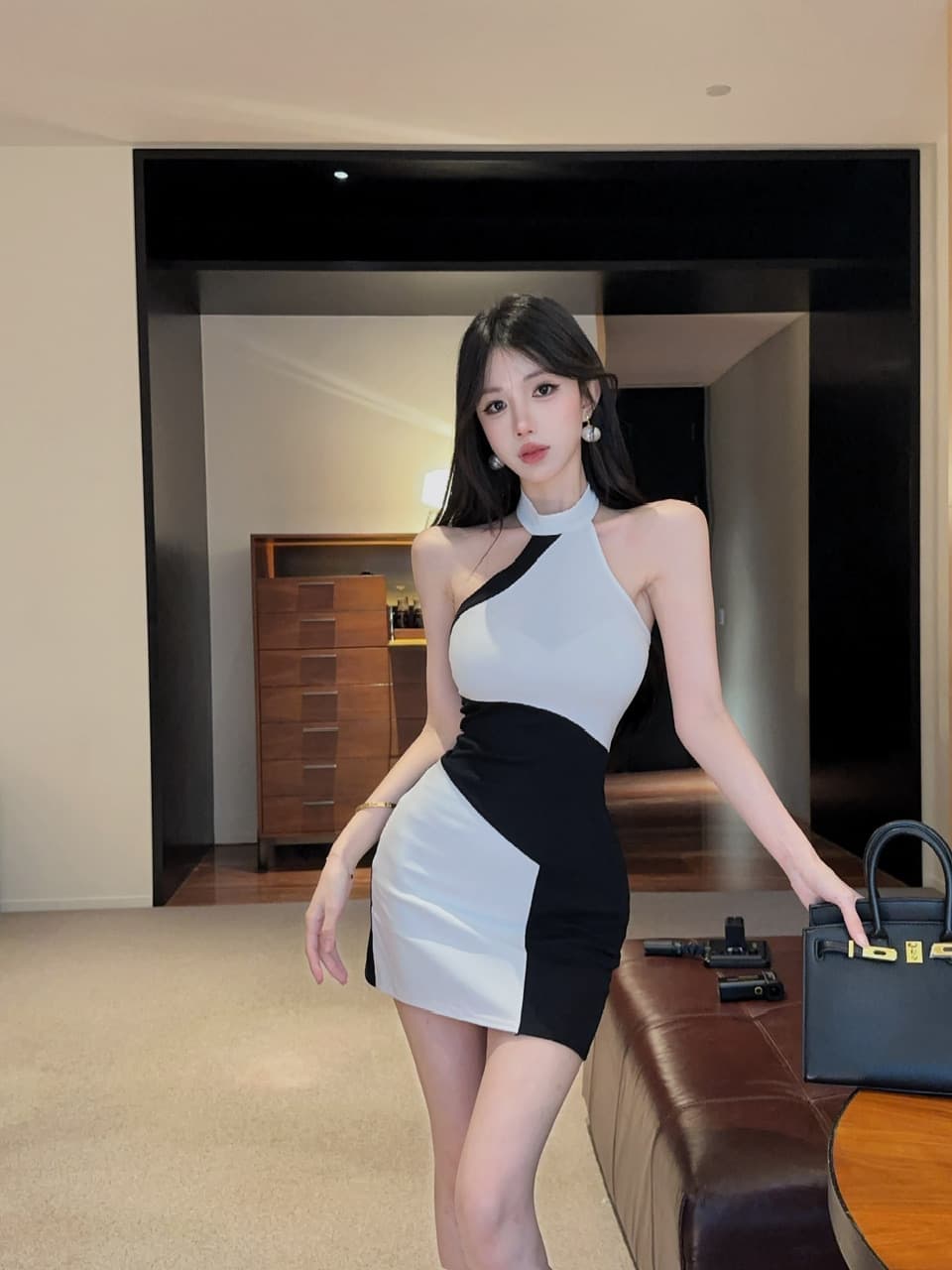 실사 면 소재 배색 드레스 상세 이미지 8