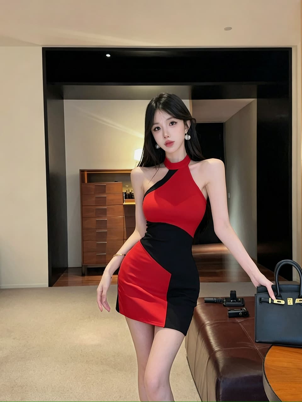 실사 면 소재 배색 드레스 상세 이미지 10
