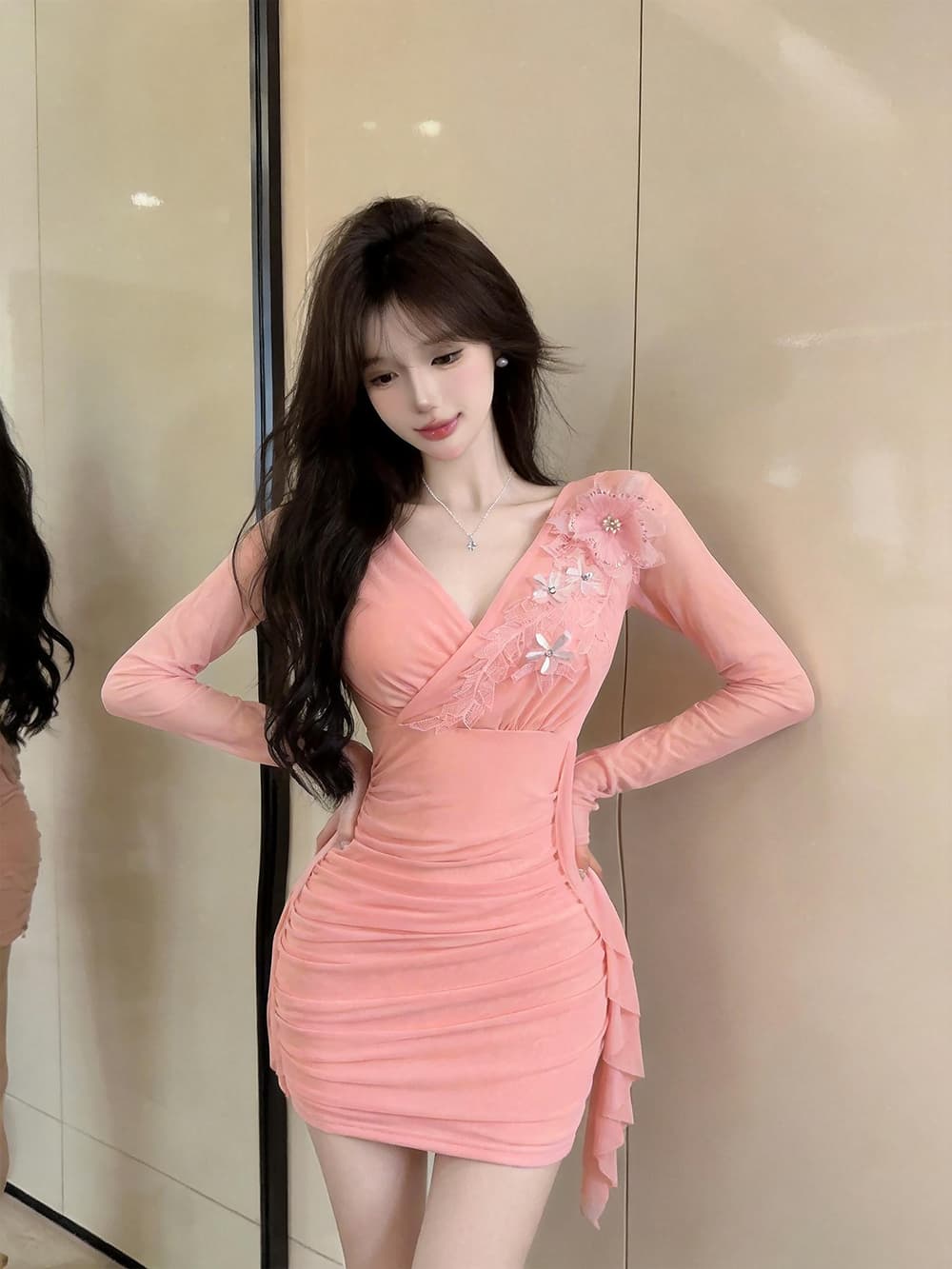 실사 긴팔 망사 드레스 상세 이미지 22