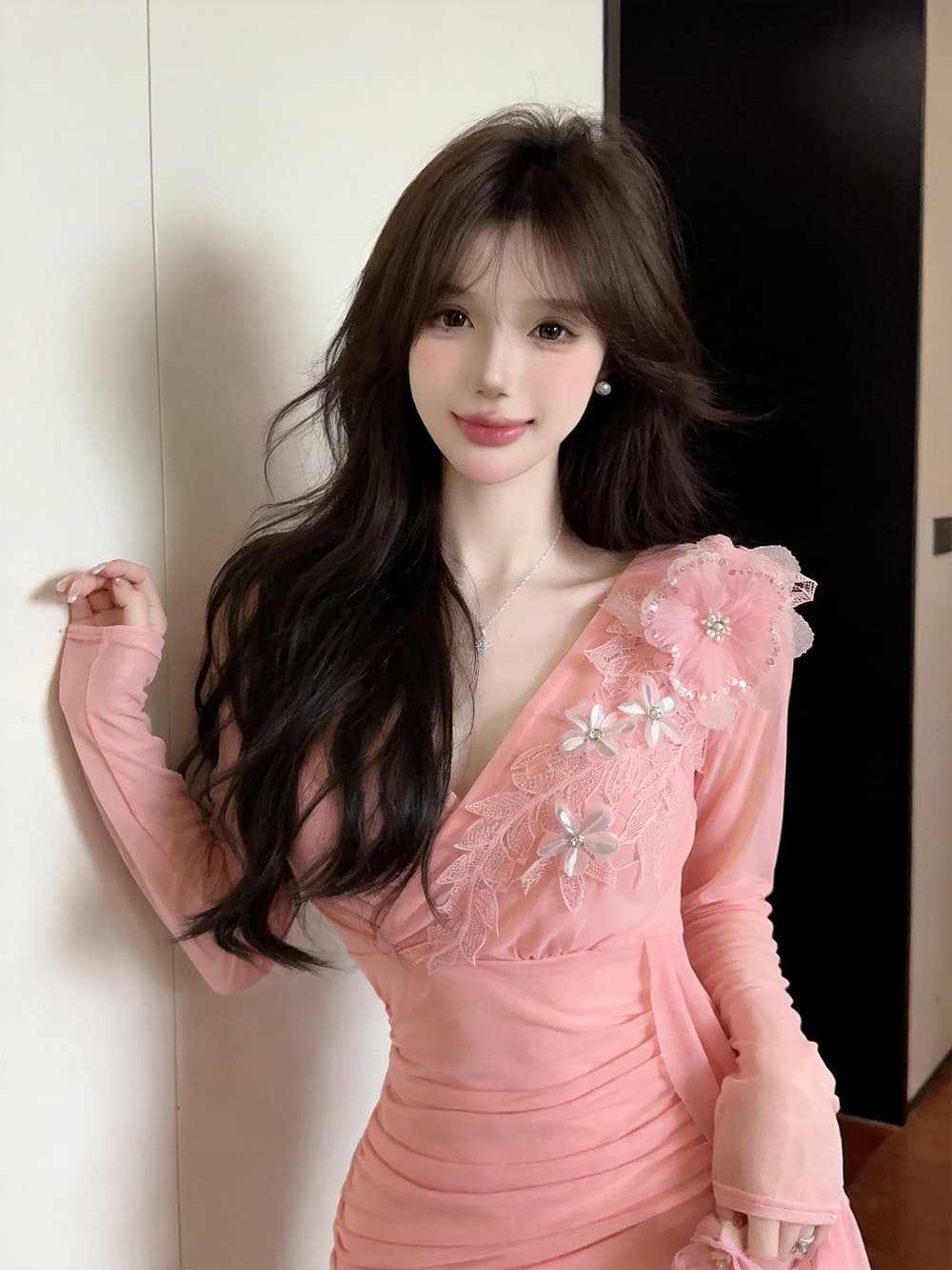 실사 긴팔 망사 드레스 상세 이미지 25