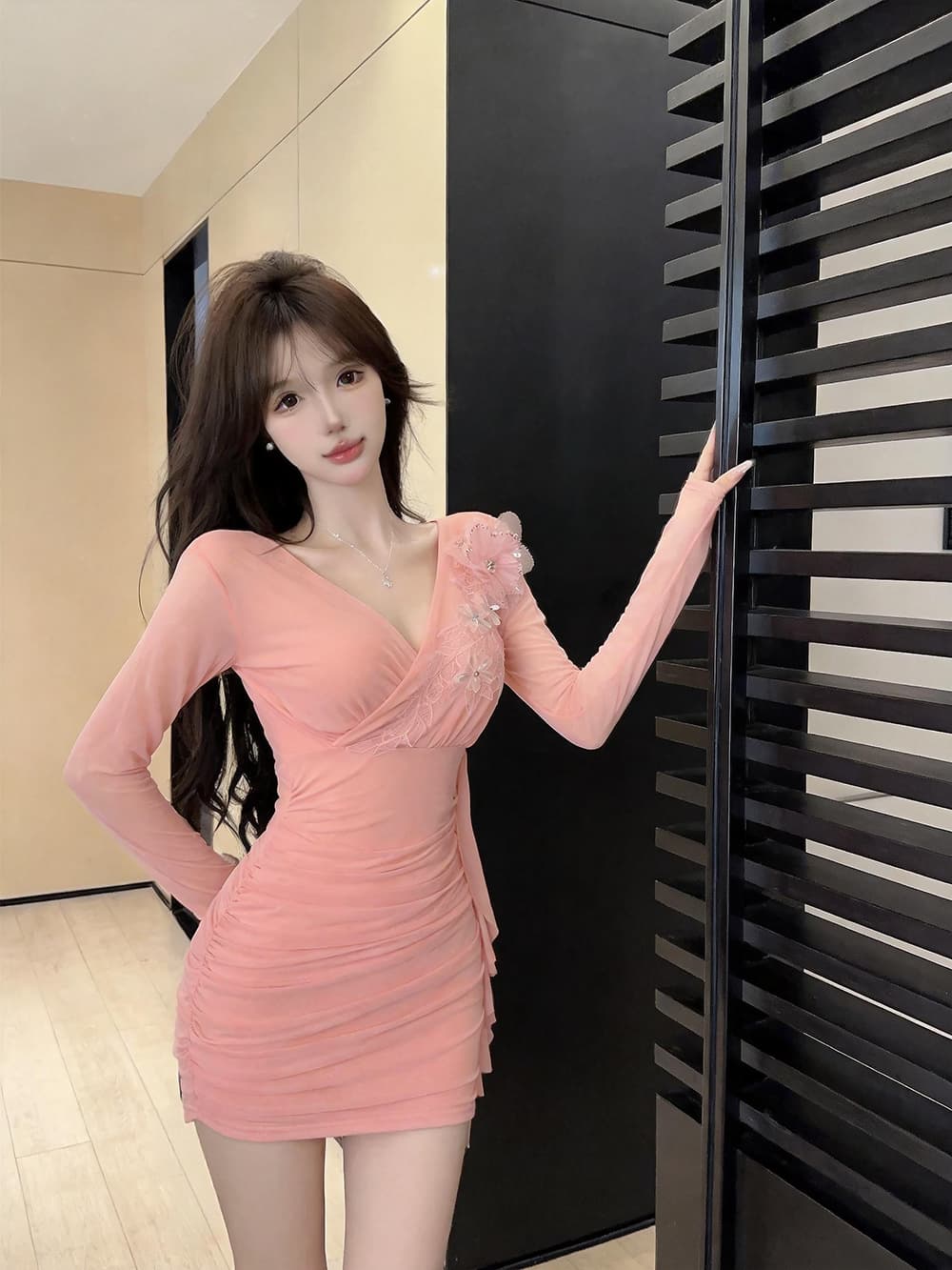 실사 긴팔 망사 드레스 상세 이미지 27