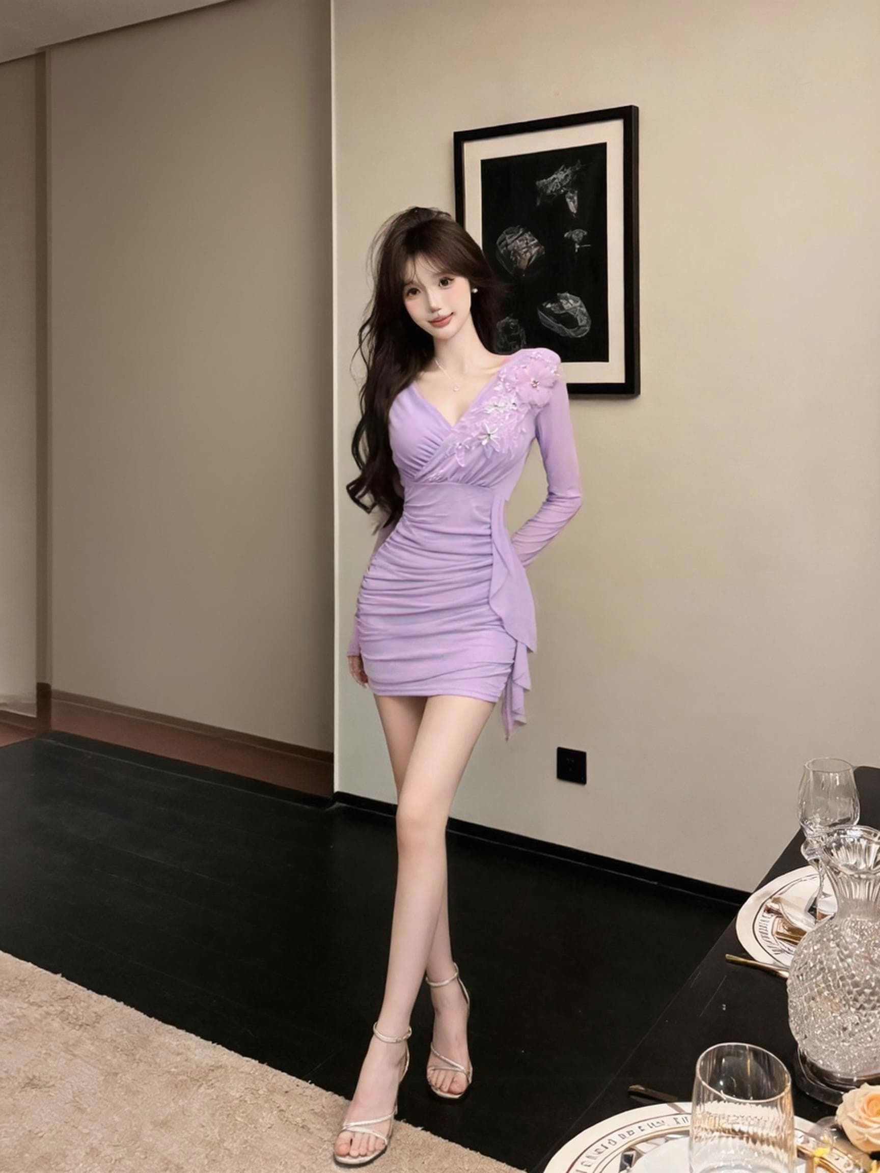 실사 긴팔 망사 드레스 상세 이미지 31