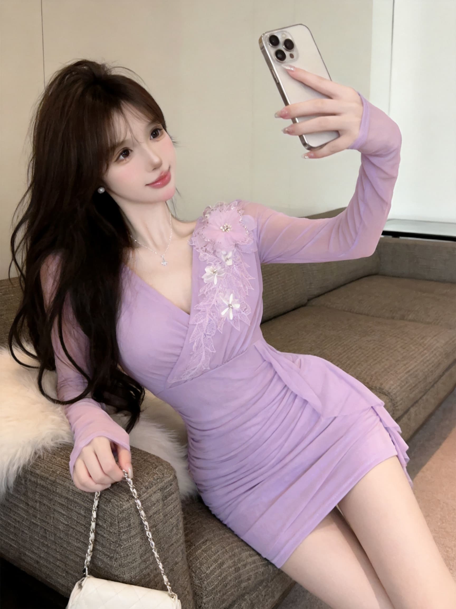 실사 긴팔 망사 드레스 상세 이미지 32