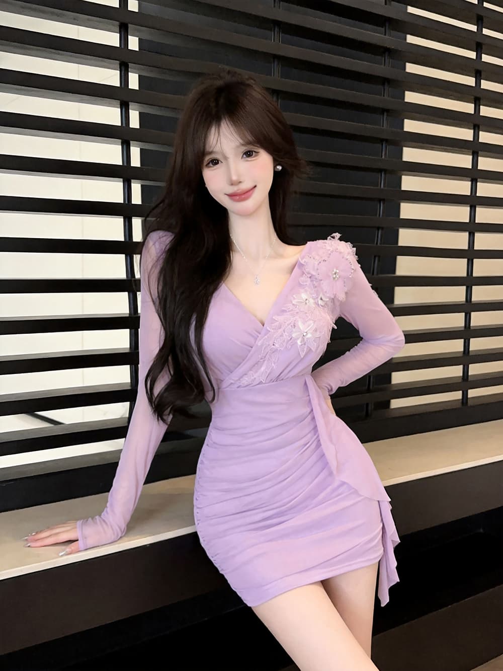 실사 긴팔 망사 드레스 상세 이미지 36