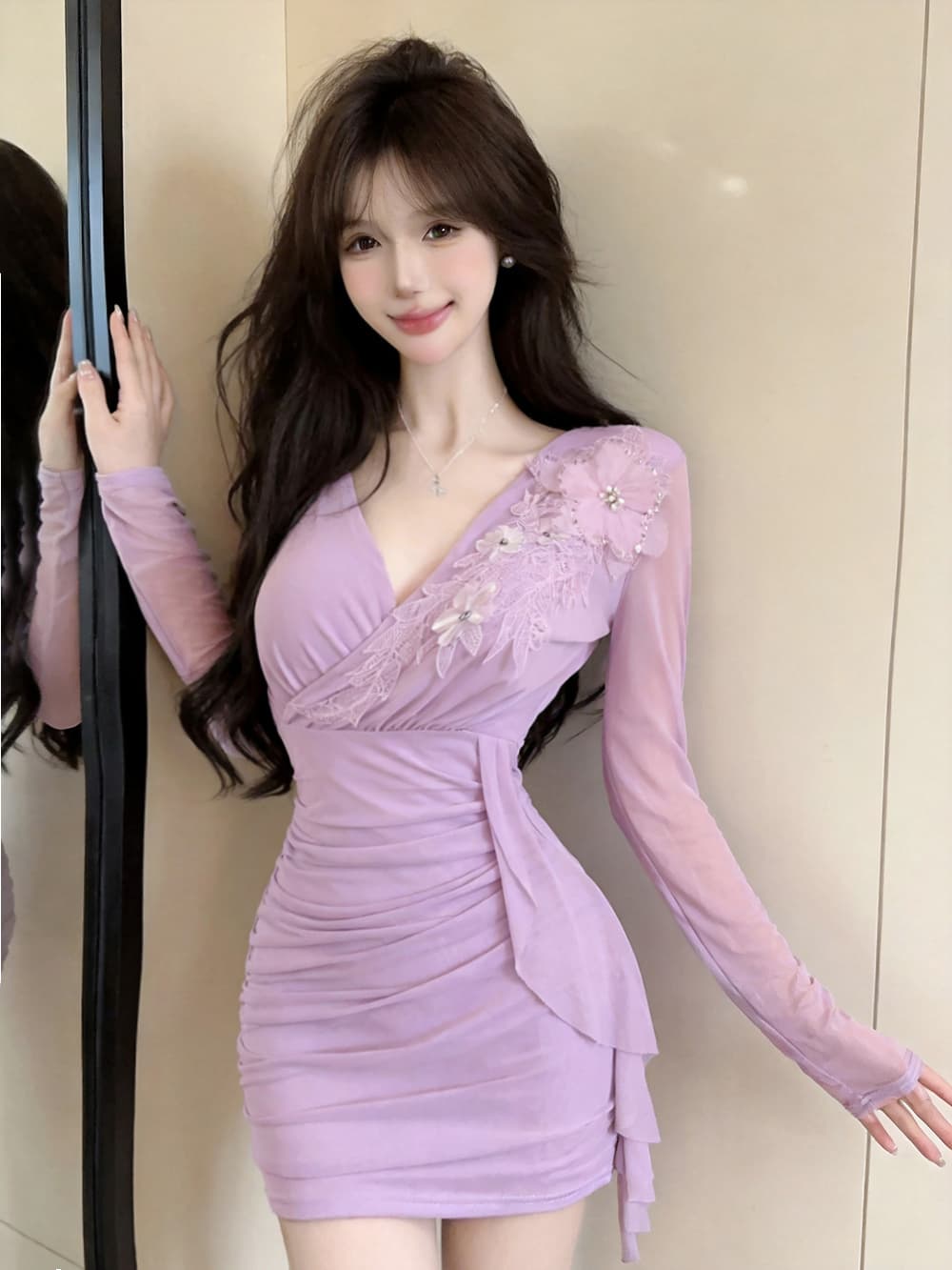 실사 긴팔 망사 드레스 상세 이미지 37