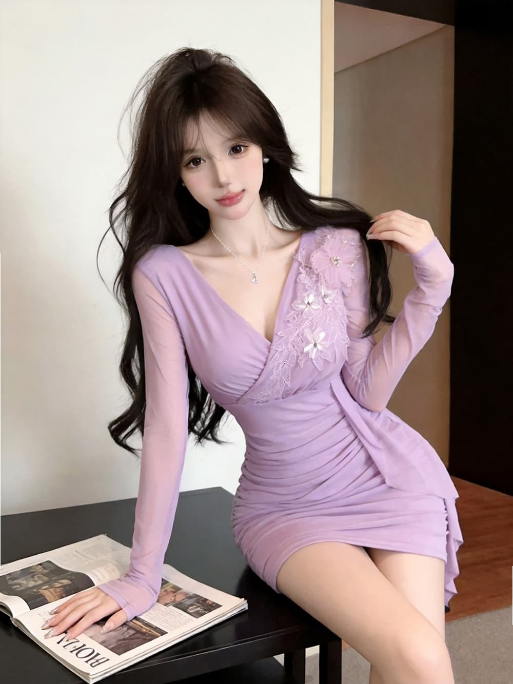 실사 긴팔 망사 드레스 상세 이미지 40
