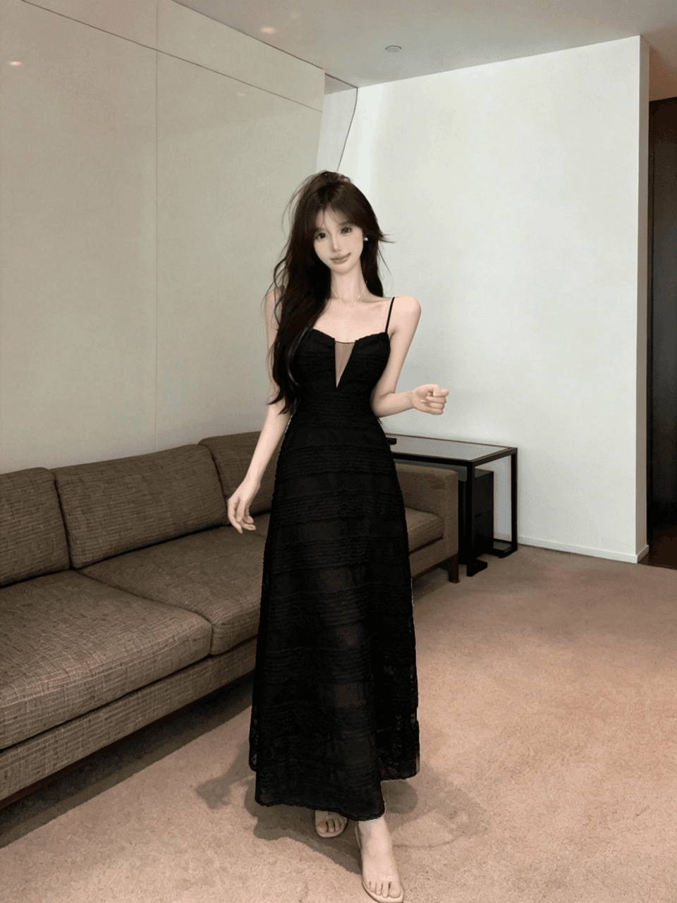 실사 롱 코트 슬립 드레스 상세 이미지 2