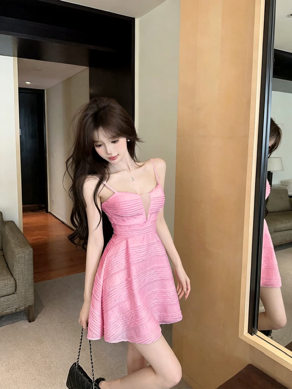 실사 쇼트 스타일 슬립 드레스 상세 이미지 8