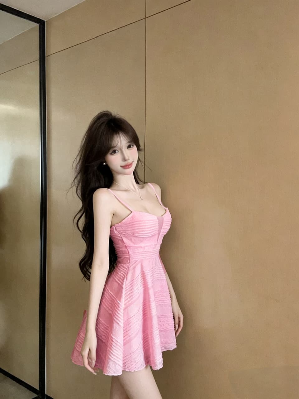실사 쇼트 스타일 슬립 드레스 상세 이미지 9