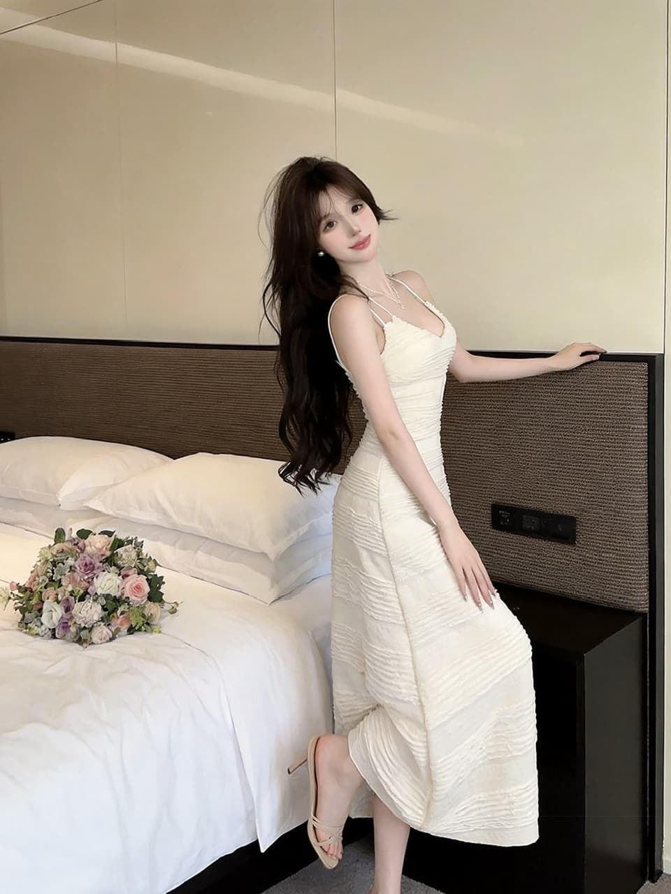 실사 2 가지 모델 슬립 드레스 상세 이미지 8