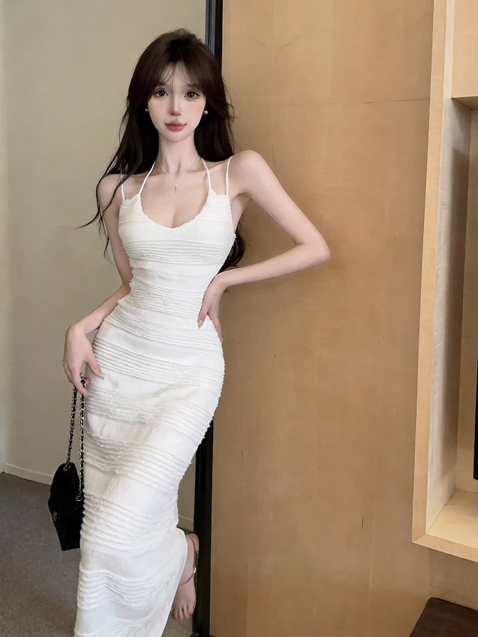 실사 2 가지 모델 슬립 드레스 상세 이미지 10