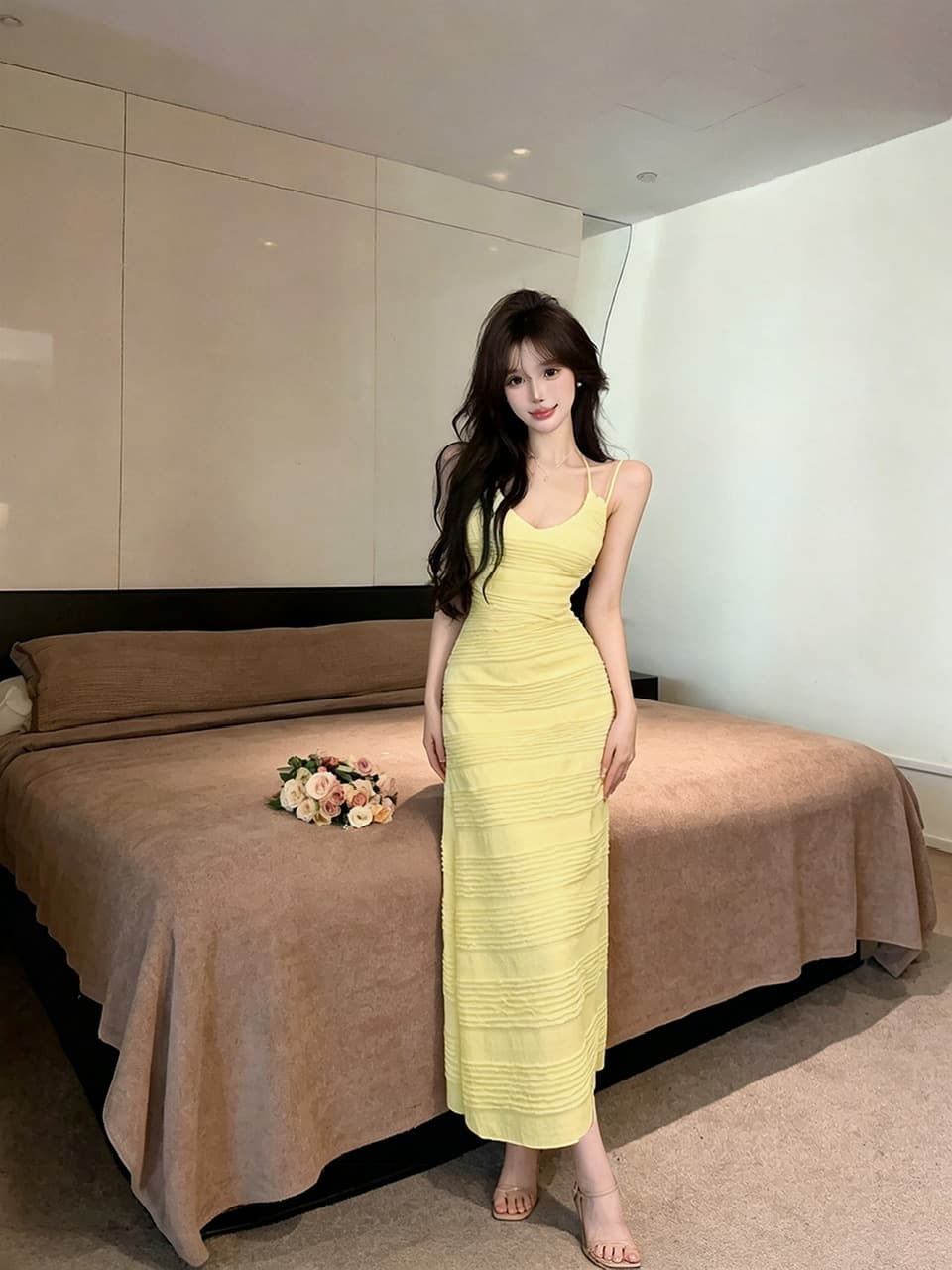 실사 2 가지 모델 슬립 드레스 상세 이미지 25