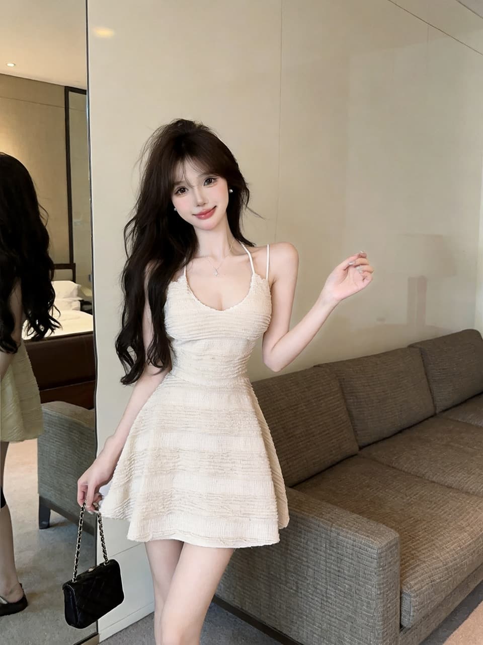 실사 쇼트 스타일 슬립 드레스 상세 이미지 4