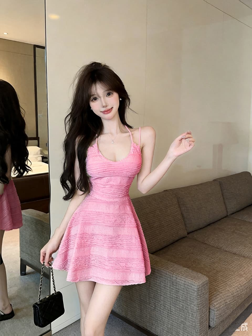 실사 쇼트 스타일 슬립 드레스 상세 이미지 9