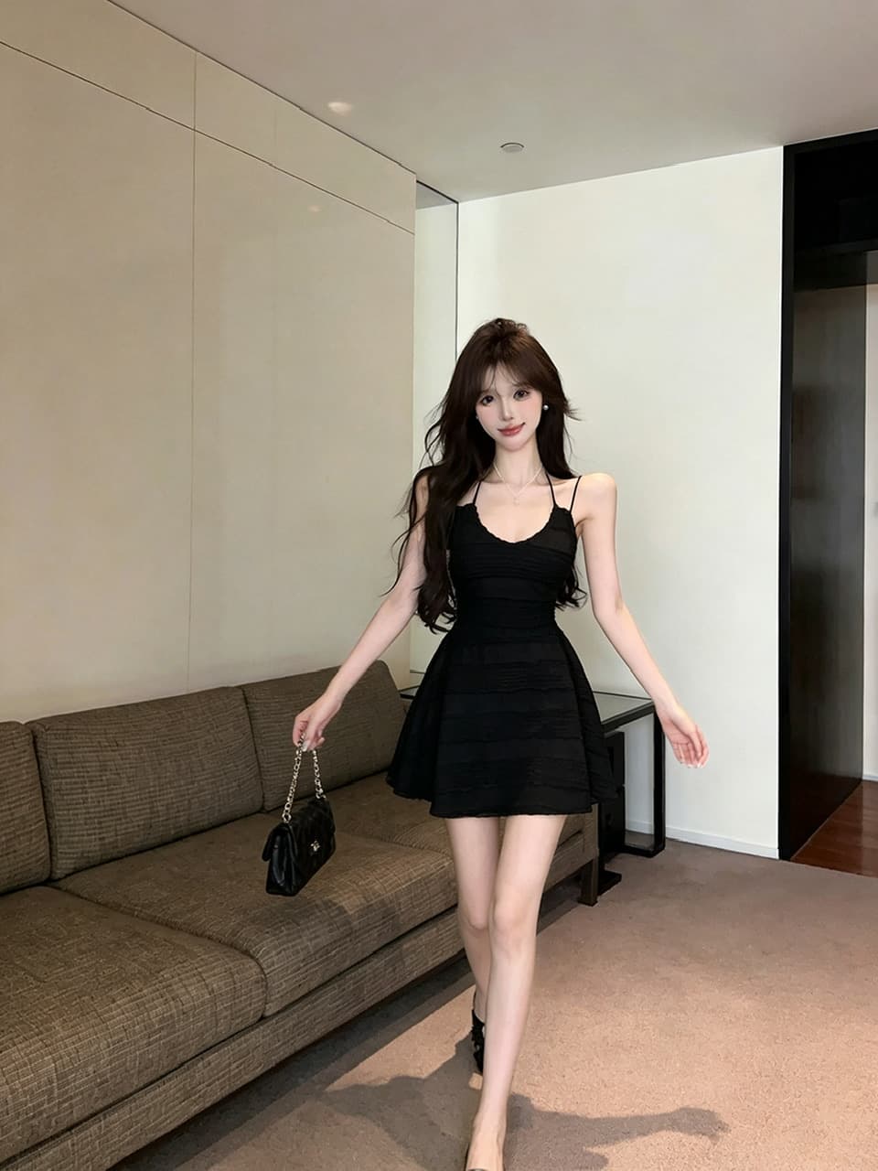 실사 쇼트 스타일 슬립 드레스 상세 이미지 14